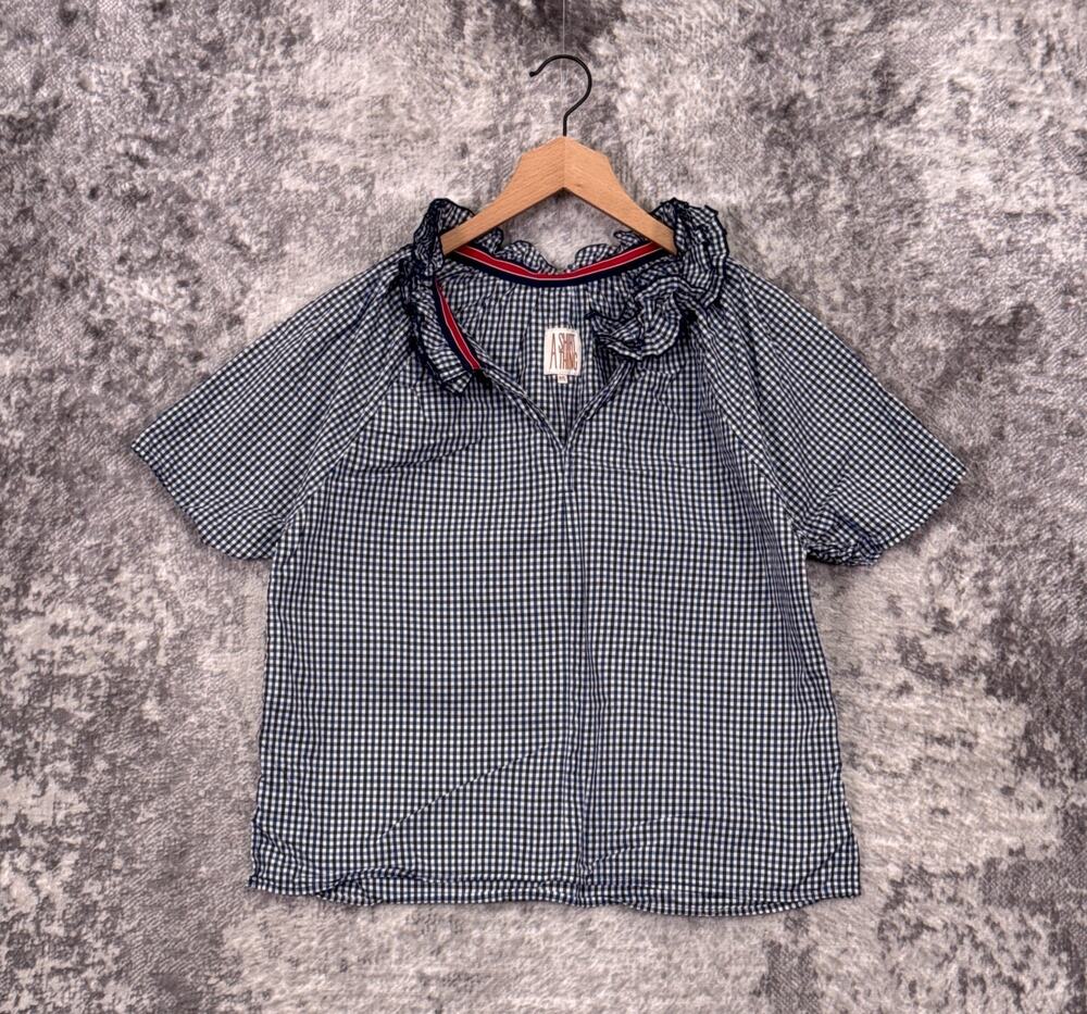 A Shirt Thing Shirt Top Small Womens Cotton Gingham Check Ruffle Collar